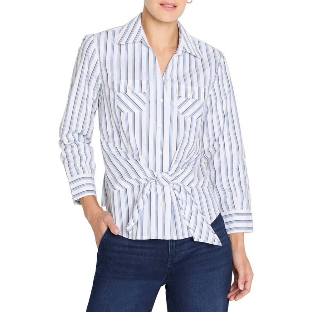 Nic & Zoe Womens  Striped Iconic Tie Front Shirt, Blue